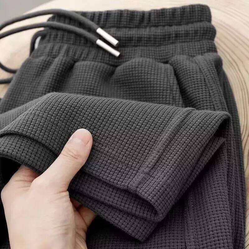 Waffle straight new style wide leg men's youth summer casual pants