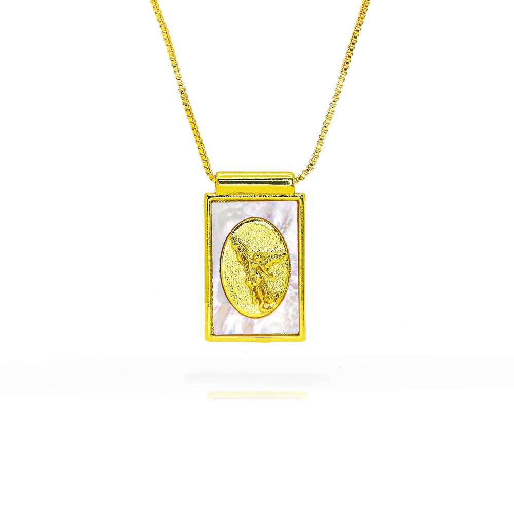 Gold Plated Archangel St. Michael Oval Hollow Pendant Shell Edge San Miguel Arcangel Medal Necklace Catholic Jewelry Charms Gift H260311