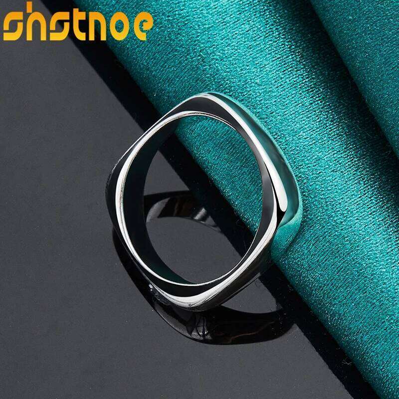 SHSTONE 925 Sterling Silver Smooth Square Ring For Women Man Bridal Wedding Bands Lady Party Fashion Pretty Charm Simple Jewelry H260312