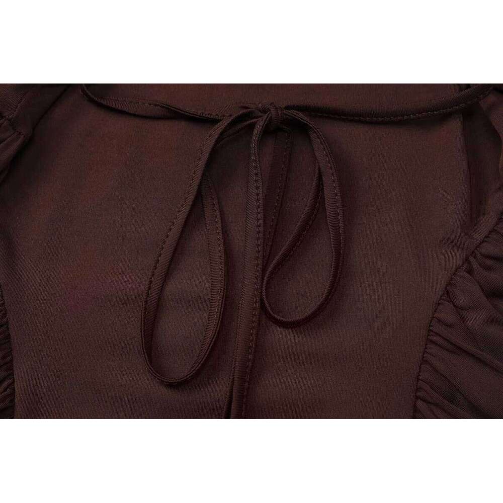 Hipster Ruched Dress Women U-NeckFull Sleeve Skinny Stretch Robe Autumn Trend Simple Classic Lace-up Pleats Long Bodycon Vestido C260312