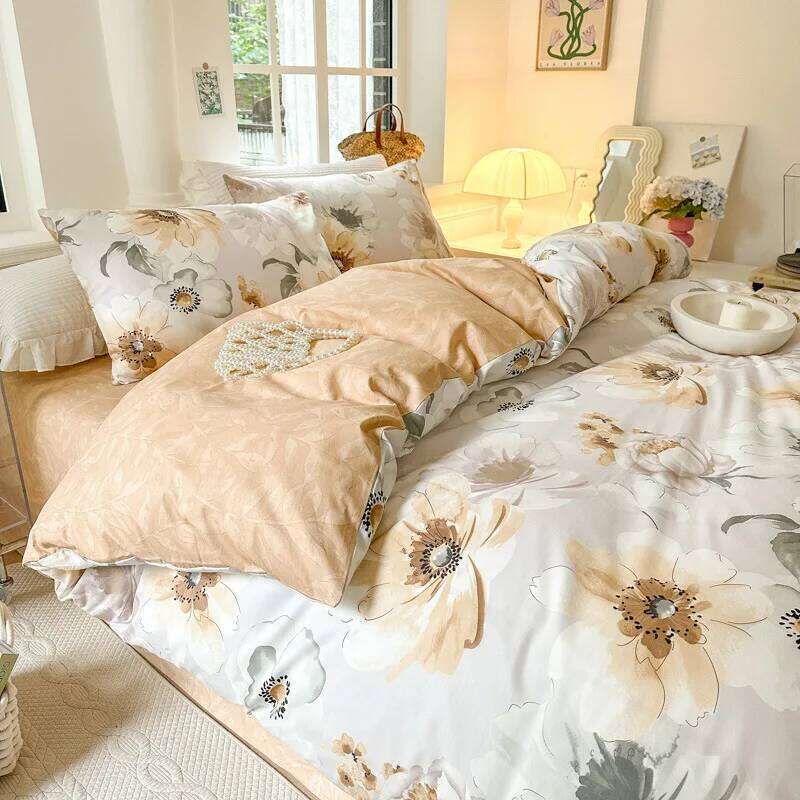 Pastoral Style Bed Sheet Pillowcase Quilt Printed Bedding Four-piece Set Soft Pure Cotton Aldult Kid Bedroom Duvet Cover H260312