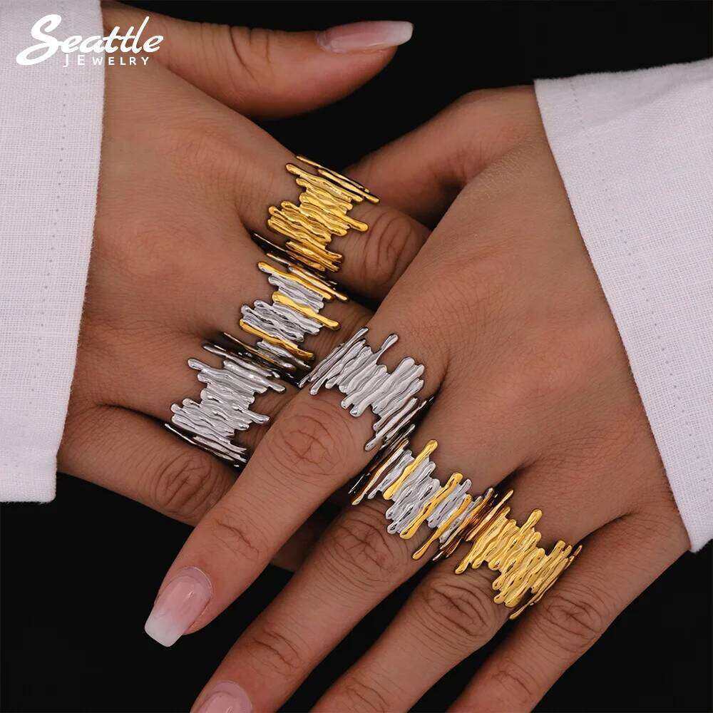 316 Stainless Steel Gold-plated Personalized for Women'Fashion Gold Color Silver Open Ring Couple Waterproof Jewelry Gift H260312