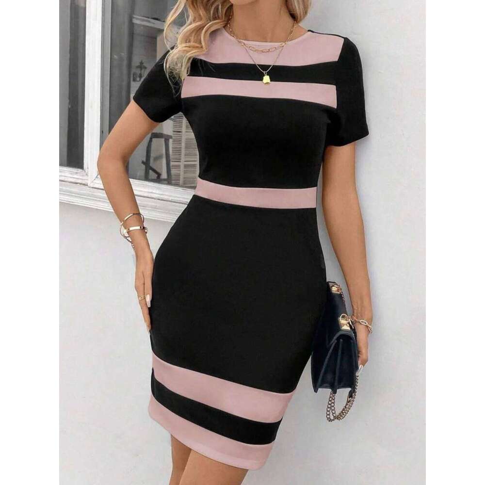 French clashing skirts short sleeves chic sophisticated elegant style stylish casual dress for women in summer C260311
