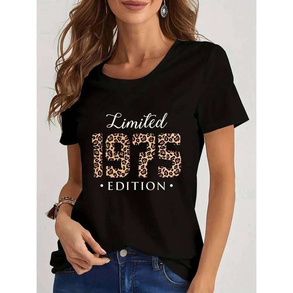 Limited 1974 Edition Print TShirt Streetwear Leopard Years Women Top Harajuku Tee Female Clothes 1975 Birthday O Neck T-shirt Z260312