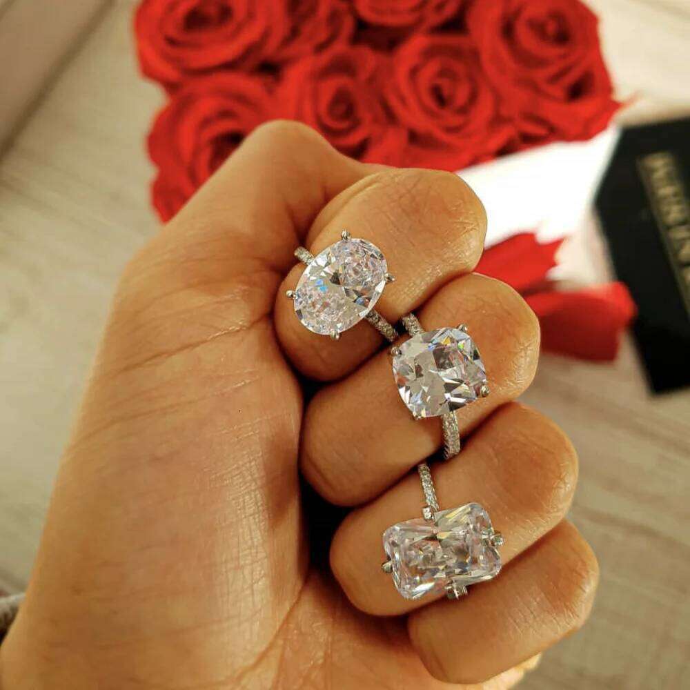 Luxury 925 Sterling SILVER Oval Square Simulated Diamond Rings Finger For Cocktail ENGAGEMENT WEDDING Women JEWELRY H260312