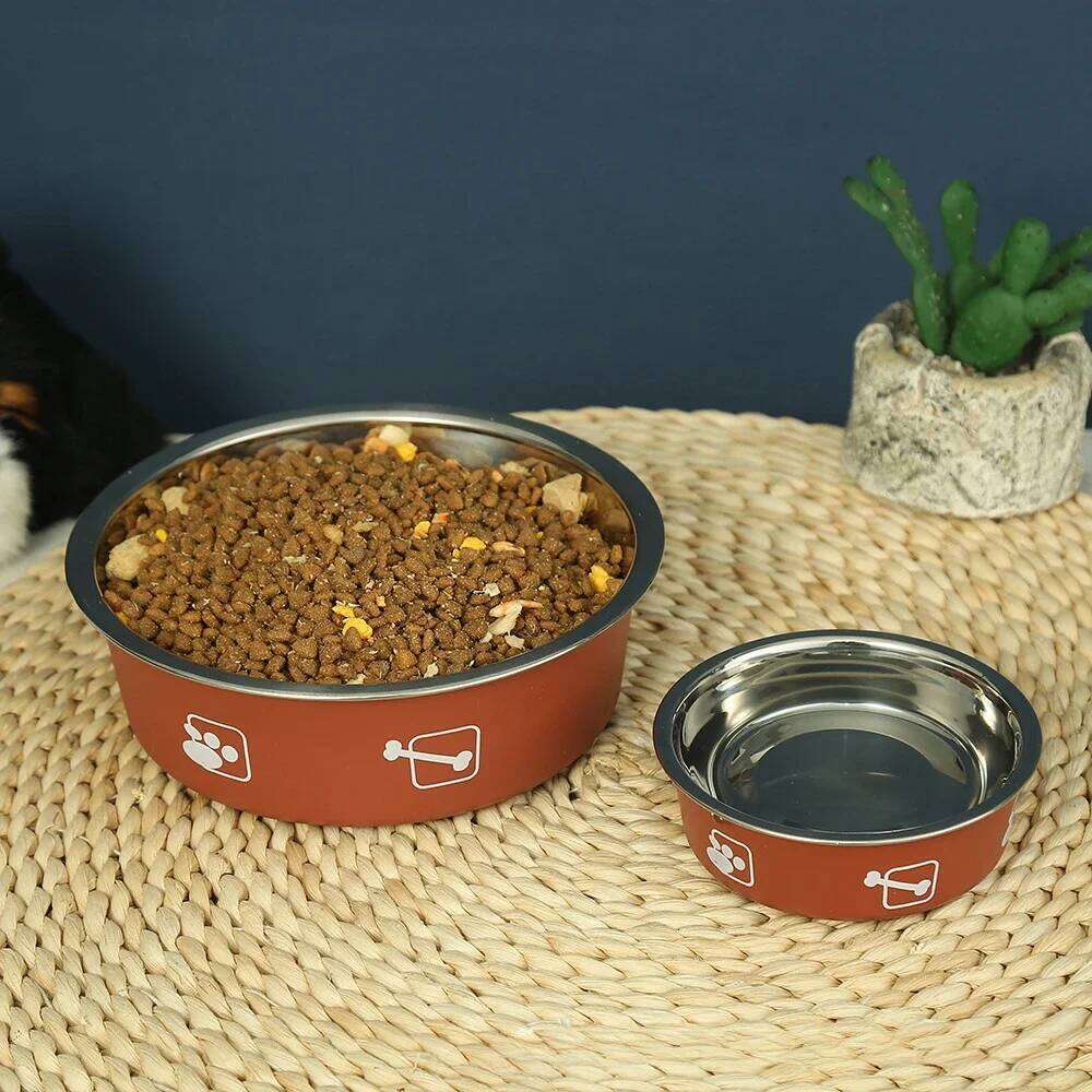 Stainless Steel Double Layer Thickened Durable Anti-slip Anti-knock Over Dog Food Bowl Pet Feeder Water Basin 26Y0312