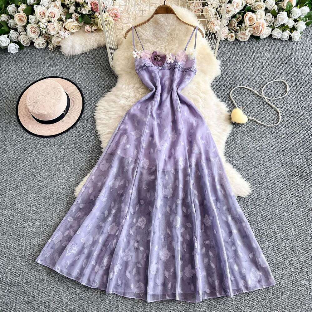 2026 a23 designer French romantic three-dimensional floral belt stunning and elegant fairy like long dress for women