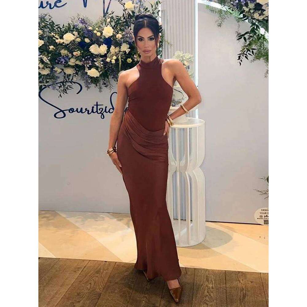 JULISSA MO Satin Sexy Hollow Out Women Maxi Black Sleeveless High Waist Dress Female Autumn Skinny Elegant Party Clubwear C260312