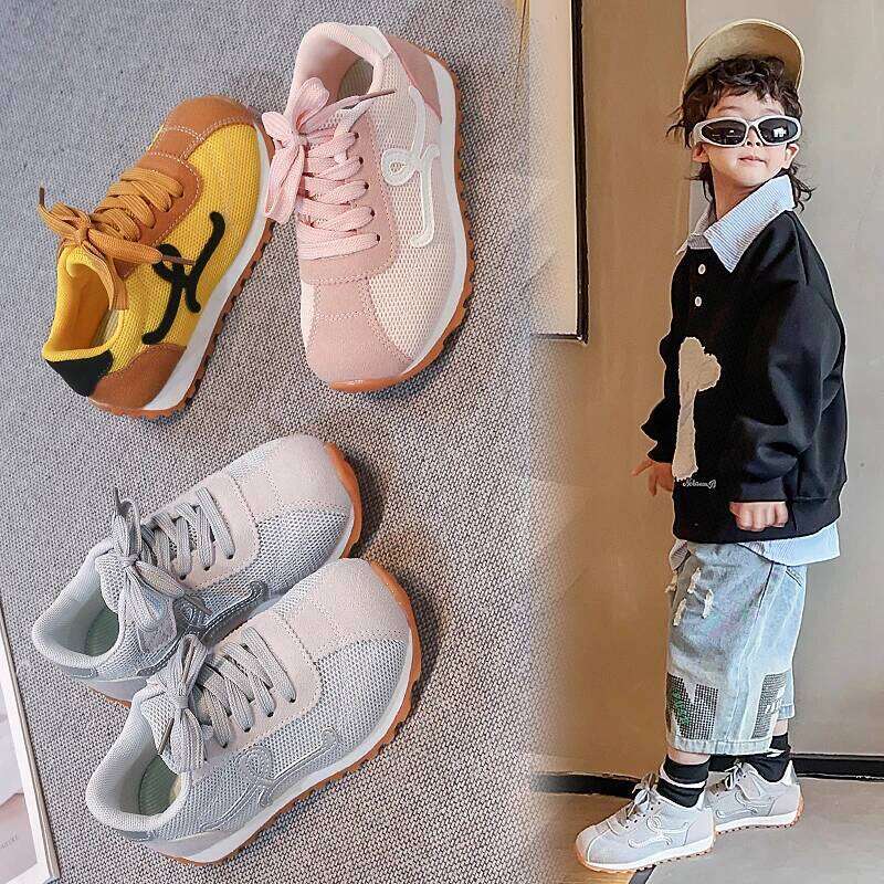 Children's Sneakers 3-18 Years Old Four Seasons Yellow Breathable Boys Girls Casual Gray Soft Non-slip Kids Running Shoes H260312
