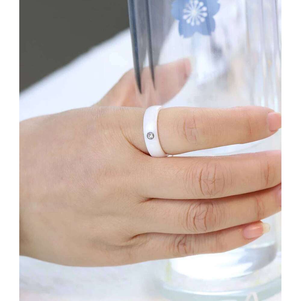 New Arrival Black White Colorful Ceramic Women With Big Crystal Wedding Band Ring Width 6mm Size 6-10 Gift For Men H260312