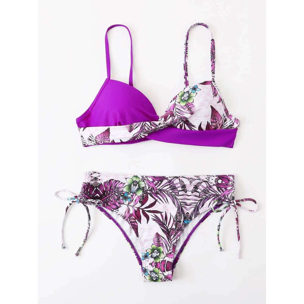 Tropical Print Bikini 2025 Women Drawstring Swimwear Female Push Up Swimsuit Beachwear Bathers Bathing Swimming Swim Suit Y260303