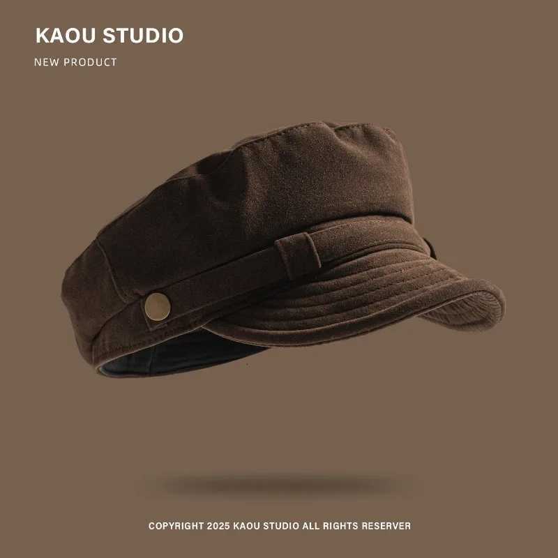 Japanese Solid Color Retro Suede Flat Top Painter Hat Autumn and Winter Mens and Womens British Casual Temperament Newsboy Cap H260312 - view 5