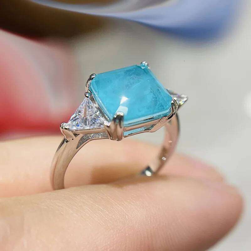 925 Sterling Silver Paraiba Emerald Tourmaline Gemstone Rings For Women Engagement Party Fashion Wedding Jewelry 9*9mm H260312