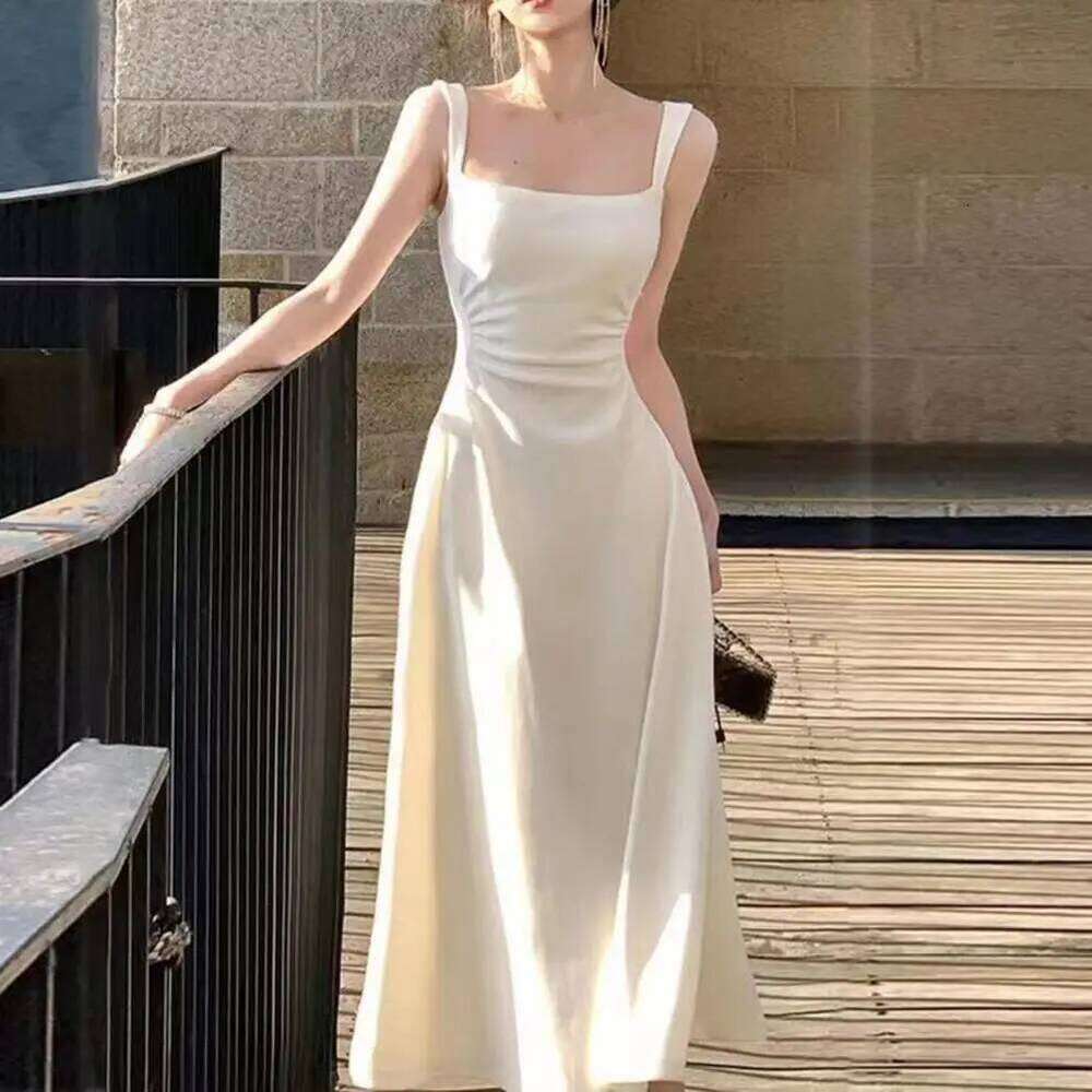 Summer Women Spaghetti Strap Elegant Midi Satin Dresses Wedding Evening Birthday Holiday Backless Prom Clothes New C260312