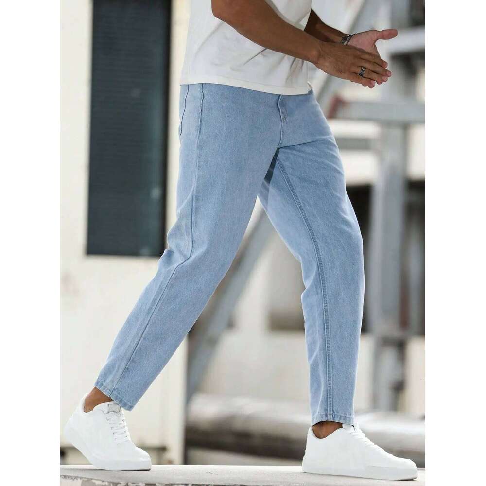 Solid color men's casual jeans, comfortable and breathable for a premium look.