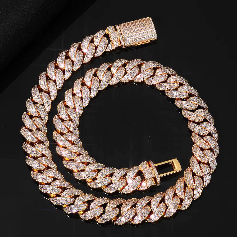 NUOYA 20mm Cuban Link Chain Necklace Iced Out Moissanite VVS Stones Flip Clasp Baguette Cut Diamond Inlay Hip Hop Fine Jewelry