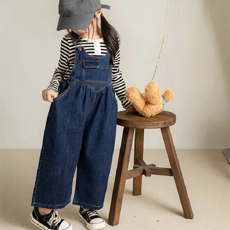 Boys and Girls Pants Denim Strap Jumpsuit Autumn Personalized Pocket Childrens Jumpsuits Kids Clothing 260311