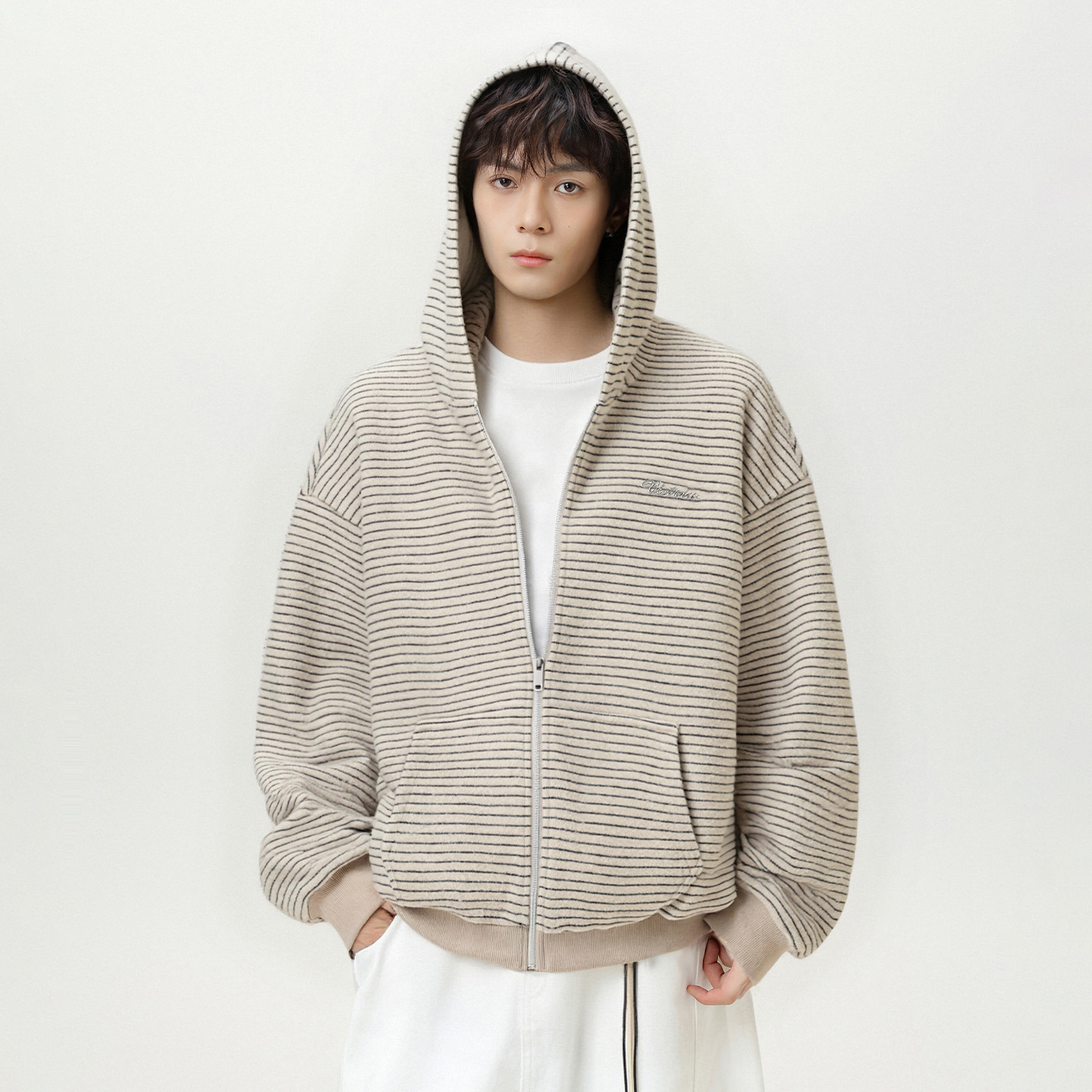 Retro Color-block Striped Cardigan Hoodie Autumn And Winter Style Designer Hoodie Loose Fit Textured Thickened Warm Hoodie Jacket