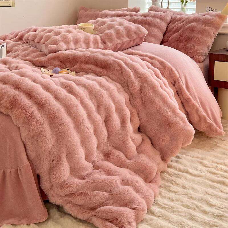 Customizable autumn and winter explosion Class A 580g imitation fur cut rabbit velvet four-piece set H260312