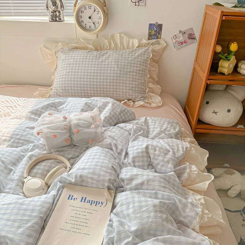Ins Princess Style Bedding Sets Ruffle Lace Bow Quilt Romantic Bedclothes Decor Woman Girls Bedroom Duvet Cover 4pcs H260312