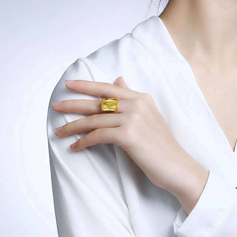 Luxury Shiny 13*18mm Big Rectangle Citrine Ring For Women With Stone Solid 925 Sterling Silver Female jewelry Trend Delicate Hot H260312