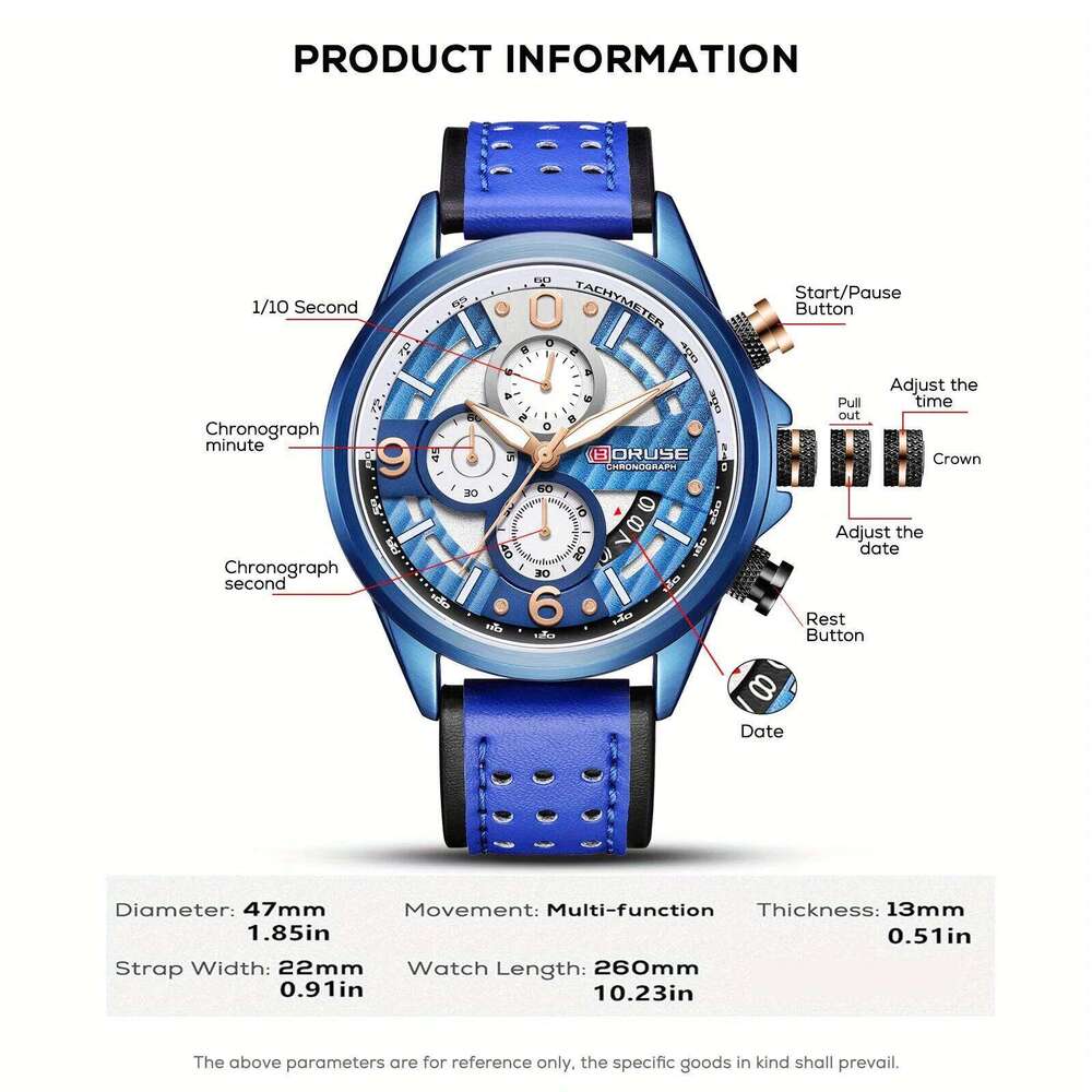 BORUSE Business Leather Mens Quartz Watches Luxury Luminous Watch For Men Wristwatch