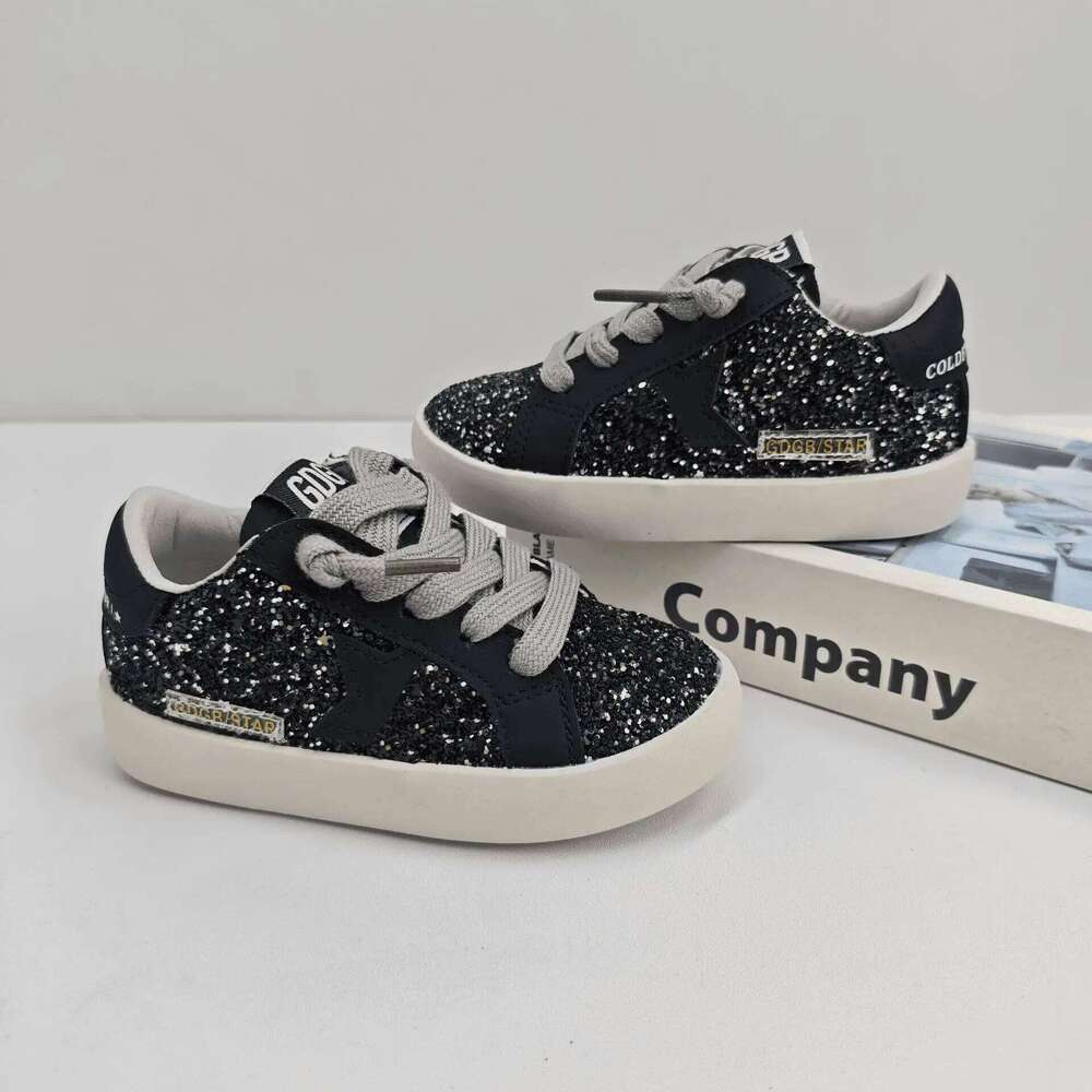New Fashion Autumn Spring Children Star Board Boy Soft Soled Front Lace-up Color-blocking Sequin Sneakers Girl Casual Shoe H260312