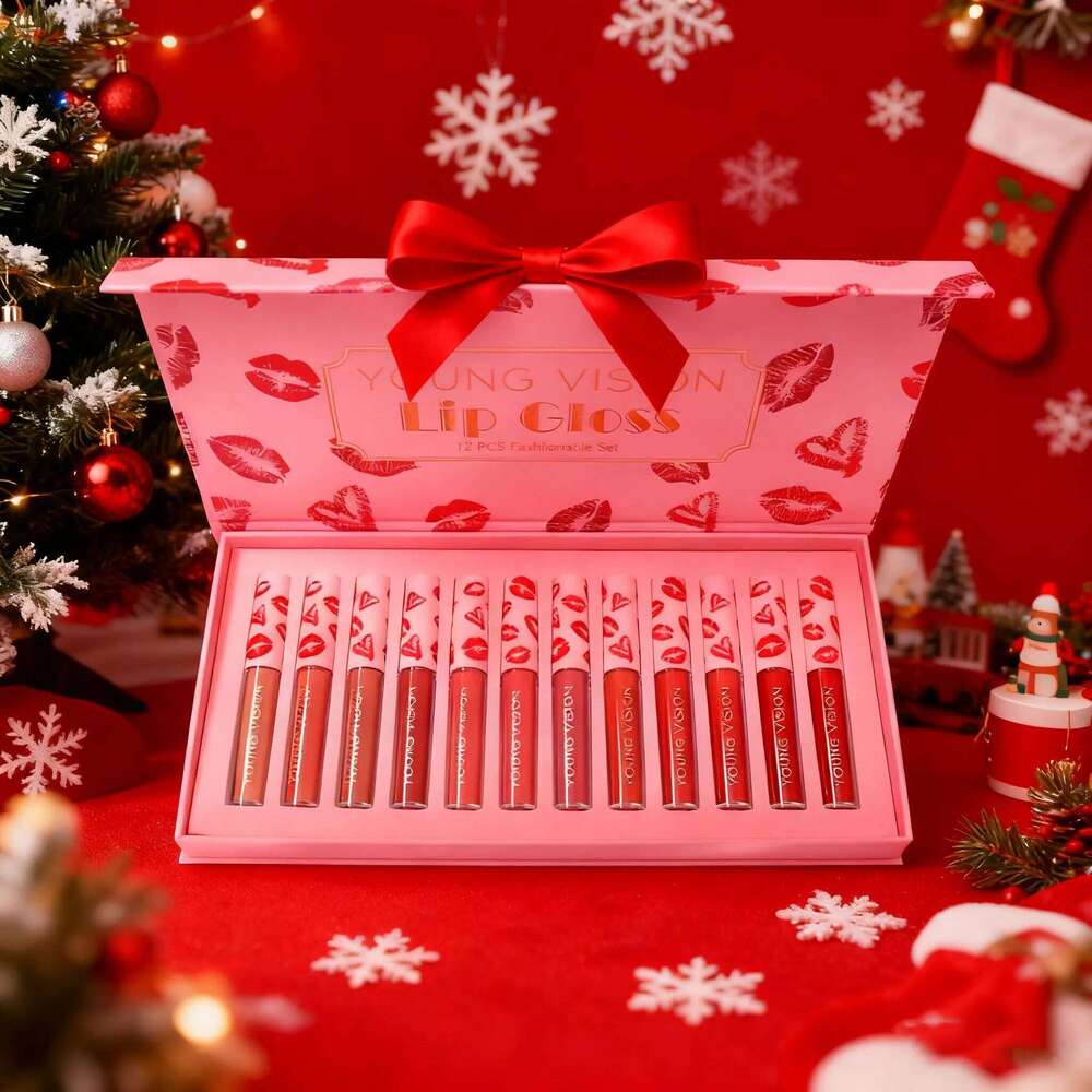 YOUNG VISION 12Pcs/set Lip Glaze Magnet Gift Box Set Matte Non Stick Cup Liquid Lipstick W260311