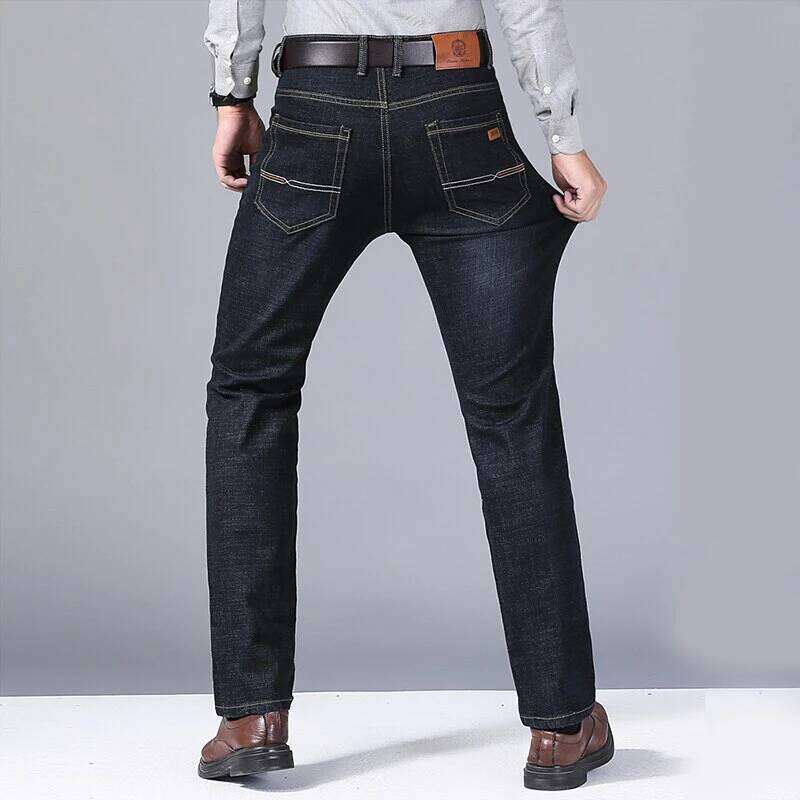 Men's Soft Straight Denim Pants Autumn Classic Business Black Biker Jeans Overalls Masculino Pantalone Hombre Mannen Homme 26Y0312