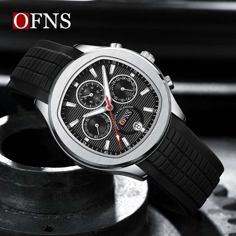 OFNS 8019 Top Calendar High Quality Waterproof Chronograph, Silicone Men's Quartz Watch, Casual Clock