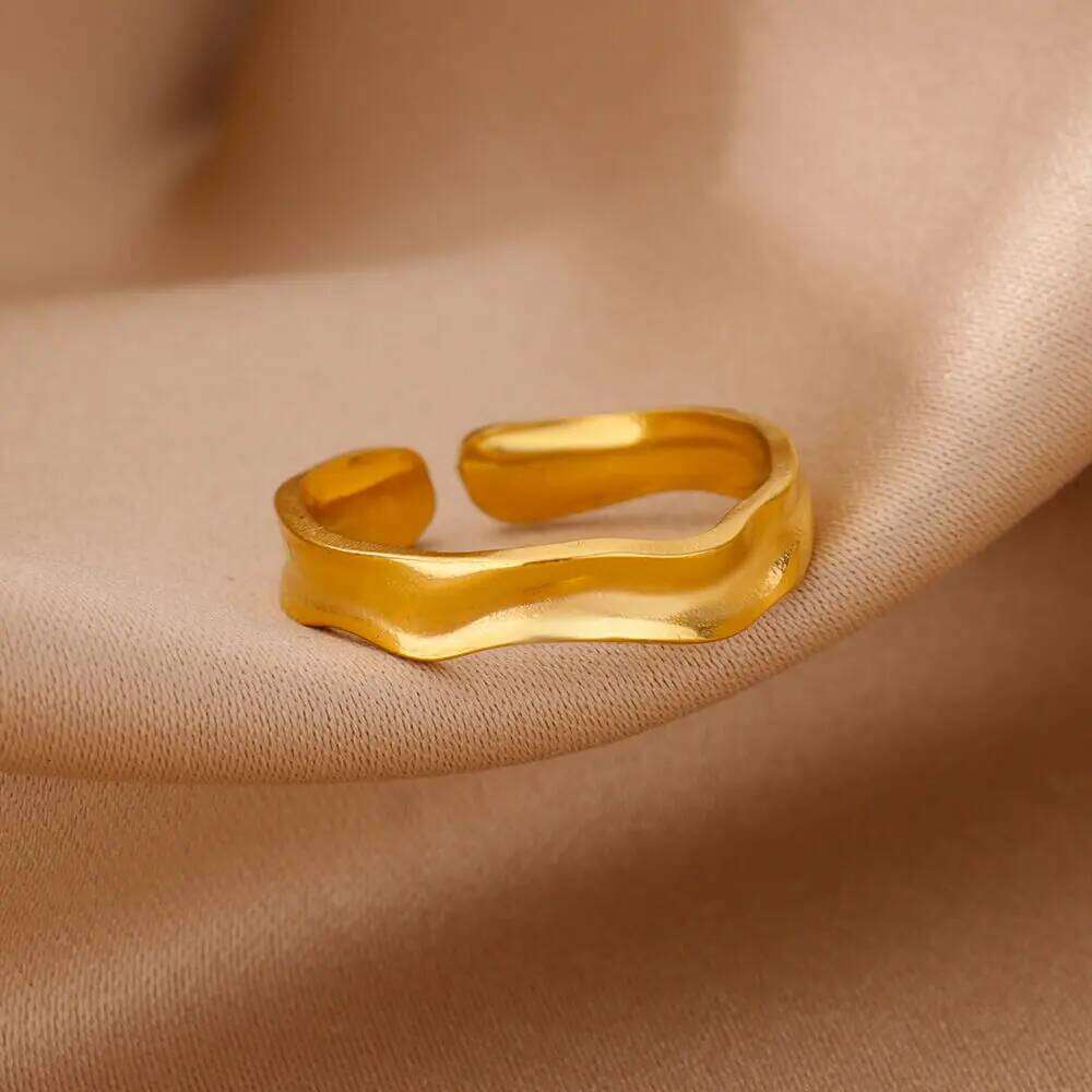 Stainless Steel Minimalist Texture Open Rings For Women Gold Color Wedding Aesthetic Ring Trendy Korean Style Accessories anillo H260312