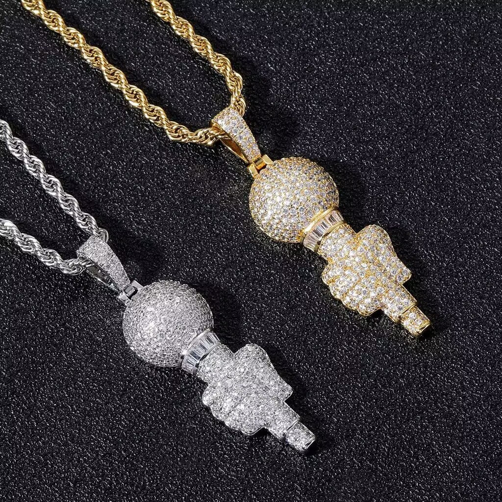 Luxury VVS Moissanite Diamond Pendant 925 Sterling Silver Iced Out Rappers Microphone Hip Hop Bling Charm Singer Gift Jewelry
