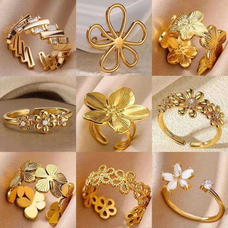 Stainless Steel Exaggerated Big Flower Rings For Women Gold Color Sunflower Finger Ring Female Fashion Aesthetic Jewelry Gift H260312