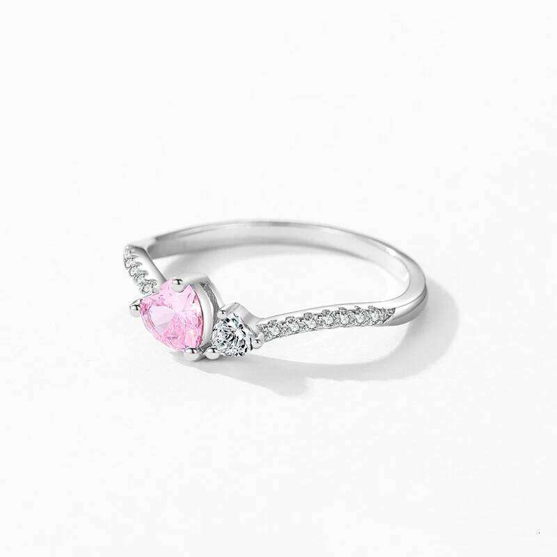 Ailmay Solid 925 Sterling Silver Romantic Dazzling Pink Heart Crystal Stackable Rings For Women Christmas Fine Jewelry Gifts H260312