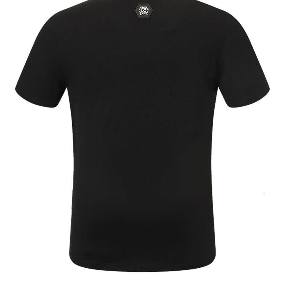Summer New Luxury Men's Fashion Skull Design Rhinestones T-Shirt Pure Cotton Crew-Neck Casual High Quality