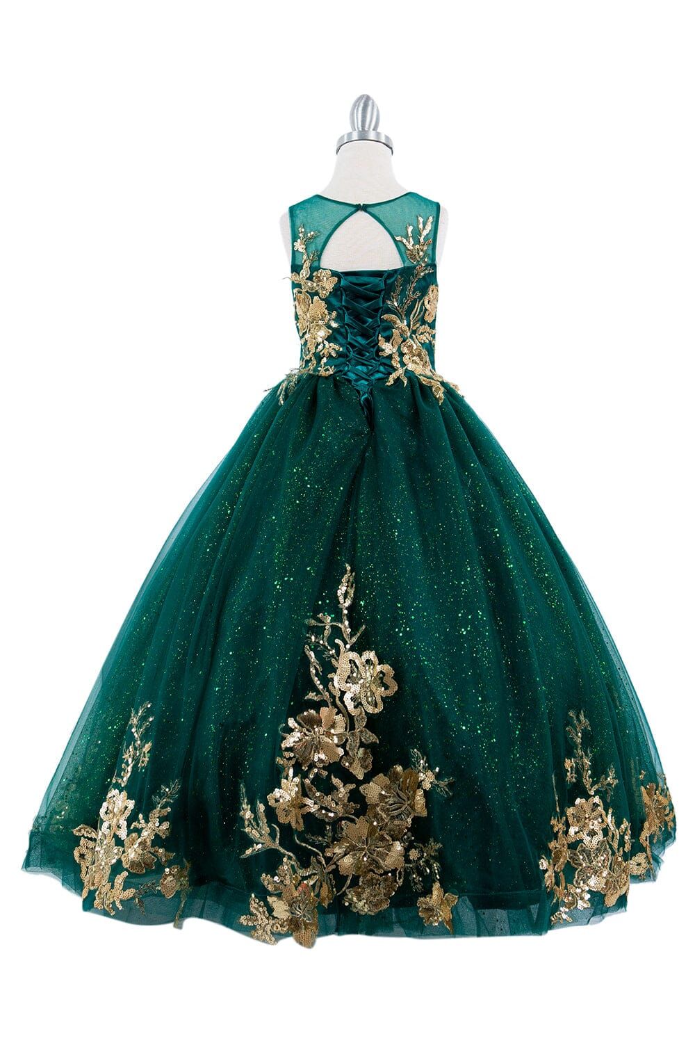 Green Mini Quinceanera Ball Gown Sheer Appliques Sparkly Long Flower Girl For Weddings Mexican Charro Pageant Dresses Baby M12