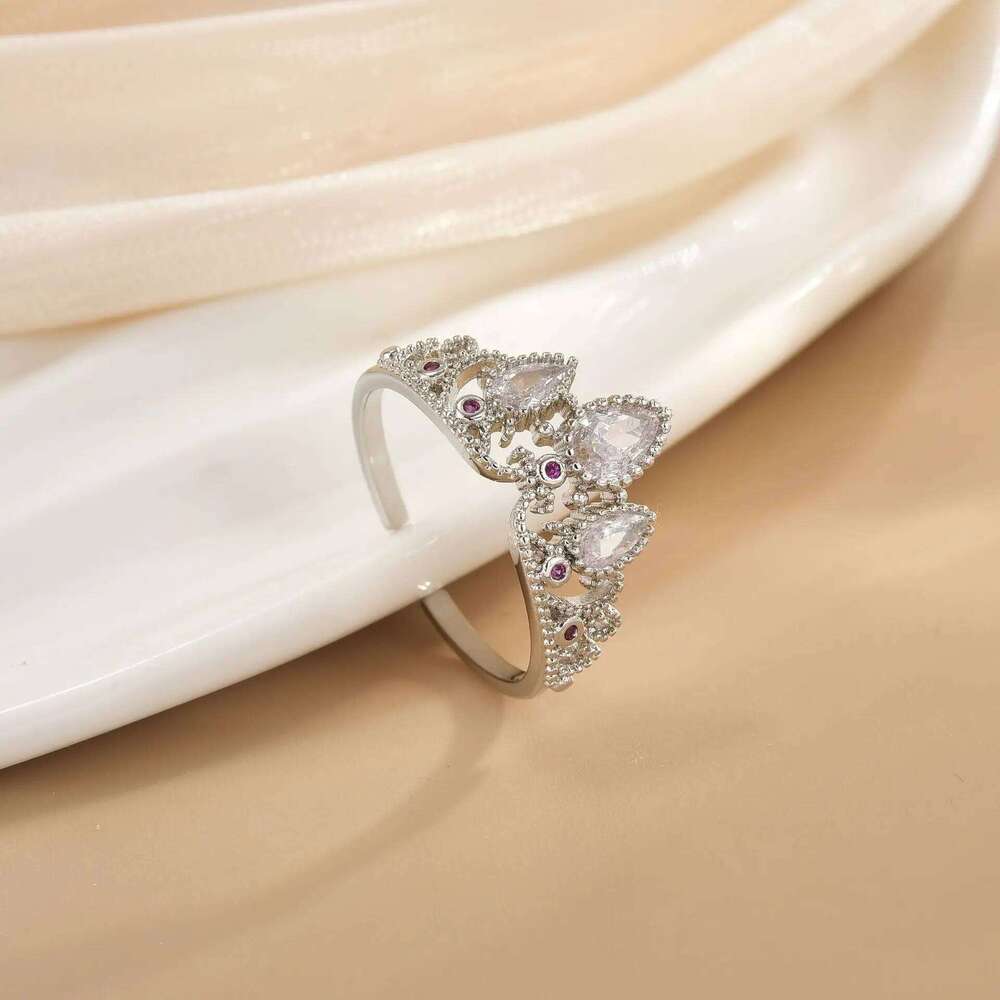 Rapunzel For Woman Fashion Wedding Party Jewelry Accessories Gold Plated Adjustable Powder Crystal Princess Crown Ring Gift H260312