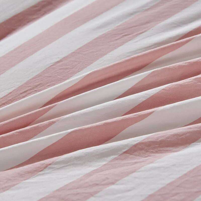 4Pcs Washed Microfiber Vertical striped colorful Bedding Set, Sweet Style Soft Duvet Cover with Zipper Flat Sheet Pillowcases H260312