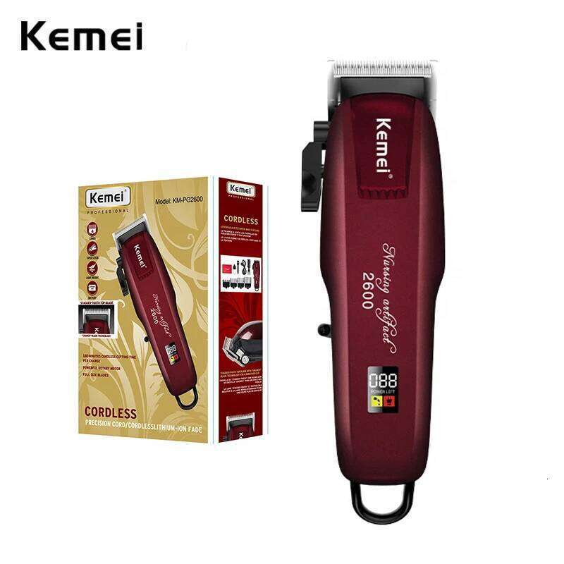 Kemei KM-2600PG Magic Clipper Cordless Powerful Haircut Top Quality Barber Cutting Machine Hair Trimmer LCD Display C260312