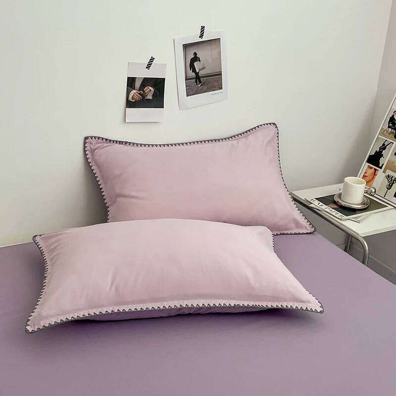 3pcs Solid Color High Quality Duvet Set Purple Comforter Cover with 2 Pillowcases Triangle Sewn Edge Design Bedding H260312