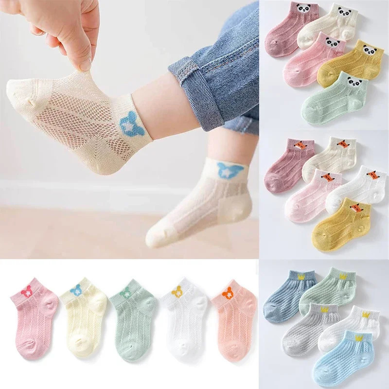 5 Pairs Summer Cotton Kids Socks Cute Cartoon Thin Mesh Baby Short Dinosaur Bear Children for Boys Girls Stuff 260311