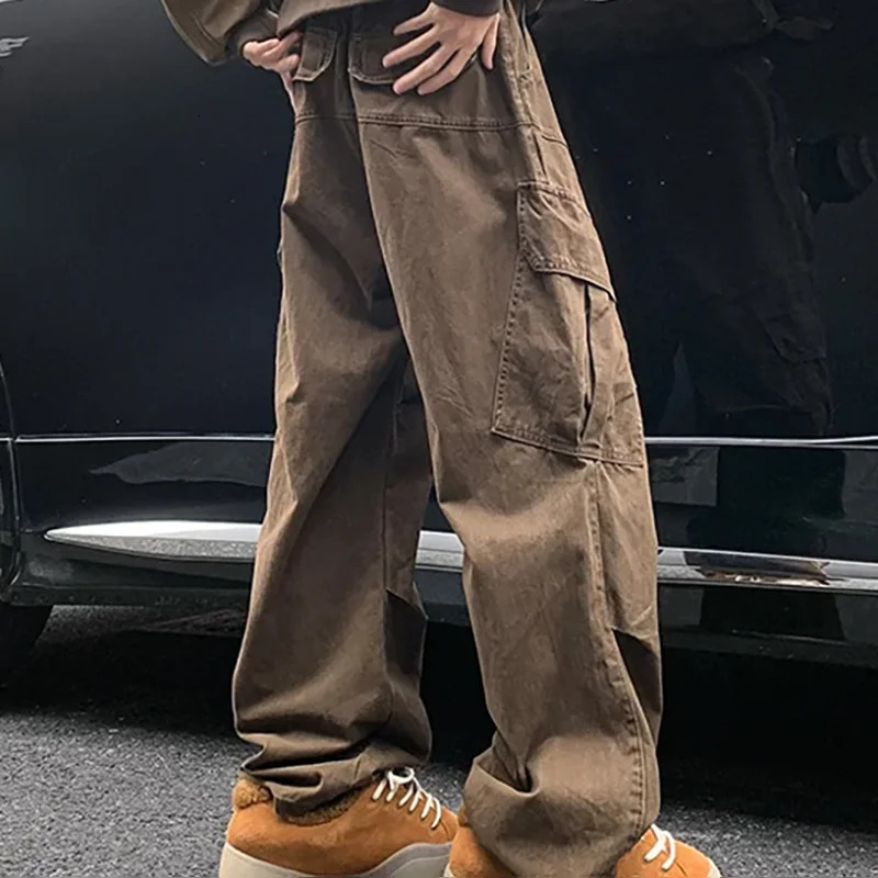 Y2K Big Pocket Mens Cargo Pants Japanese Harajuku Loose Straight Wide Leg Trousers Baggy Pants Man Hip Hop Sweatpants 260310