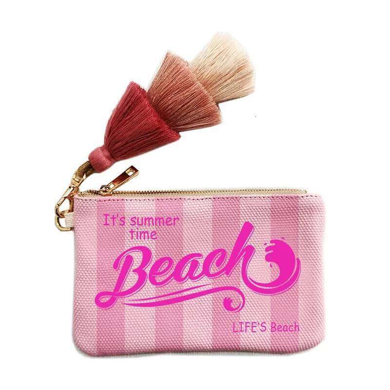 Fashion Canvas Vertical Stripe Design Letter Wallets For Women Personality Printing Cotton Clutch Purse Ladies Party Beach Bag