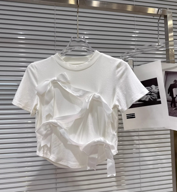 2026 Spring Designer Hoodie New Sweet And Elegant Short Designer Shirt Sleeve T-shirt With Bow And Polo Shirt Three-dimensional Tie Design