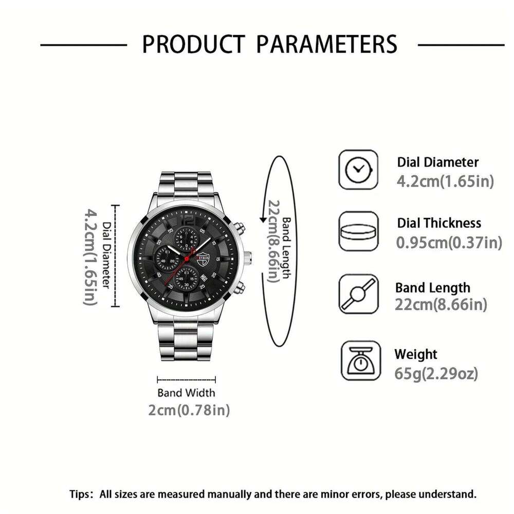 5Pcs/Set Fashion Silver Alloy Men's Set with Date Display Quartz Wrist Watch Mens Set, Gift for Friends