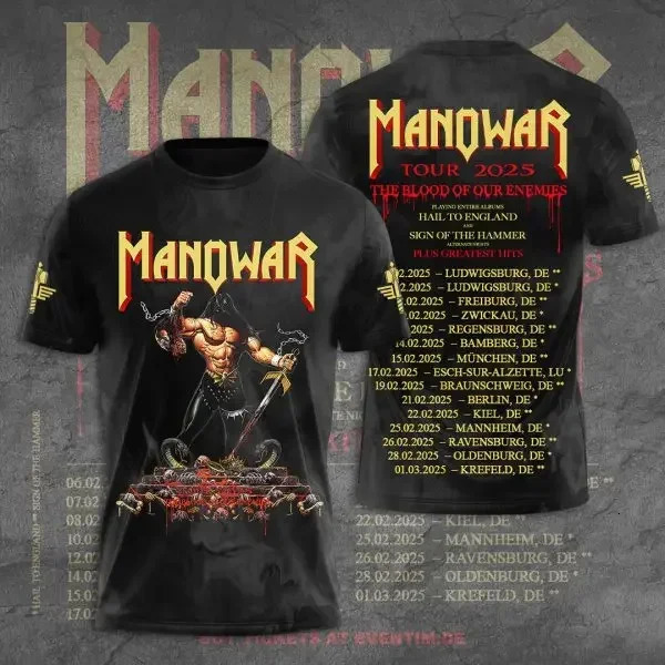 Rock Manowar Band Harajuku Hip Hop 3D Print Sports Mens Short Sleeve Summer Outdoor Street Fitness Quick Dry Breathable Tshirt 260228