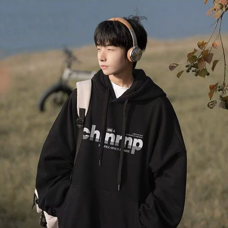 Retro Letter Print Designer Hoodie Men's Hooded Sweatshirt Autumn And Winter New Style Couple's Trendy Brand Loose Fit Drop Shoulder Fleece-