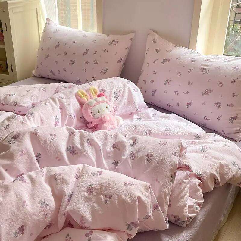 Ins Korean Girls Grape Bedding 2025 New Soft Washed Quilt Four Piece Simple Bed Sheet Set Dormitory 3-Piece H260312