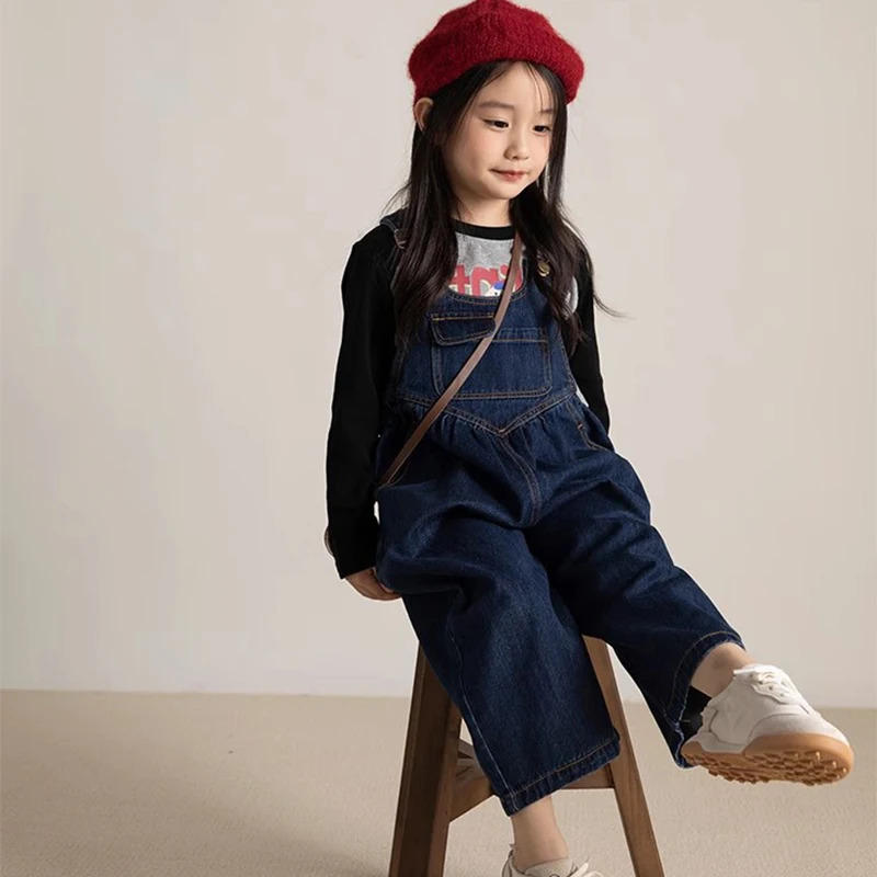 Boys and Girls Pants Denim Strap Jumpsuit Autumn Personalized Pocket Childrens Jumpsuits Kids Clothing 260311