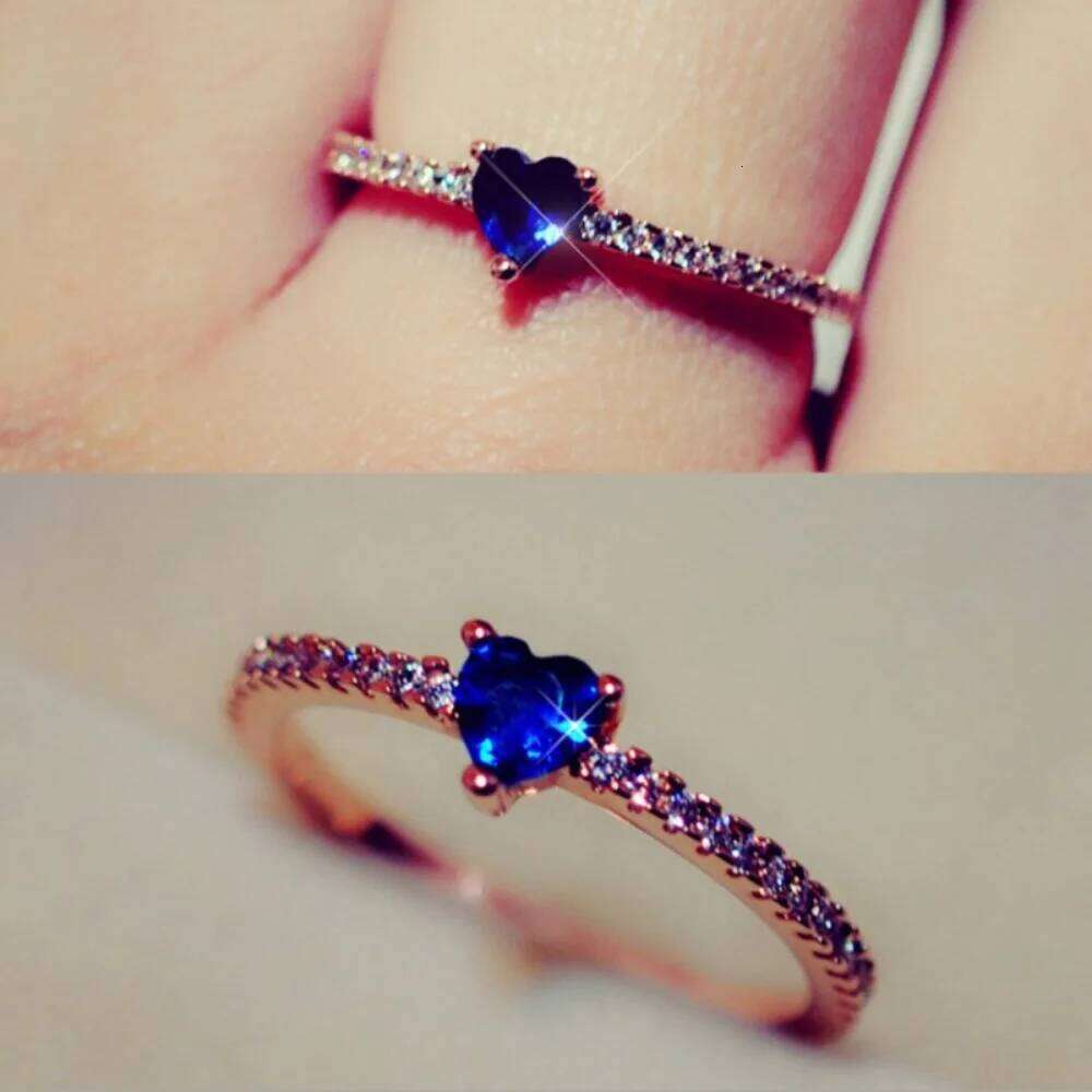 New Simple Cute Female Blue Crystal Stone Ladies Engagement Heart Shaped Zirconia Ring Couple Gift Accessories H260312